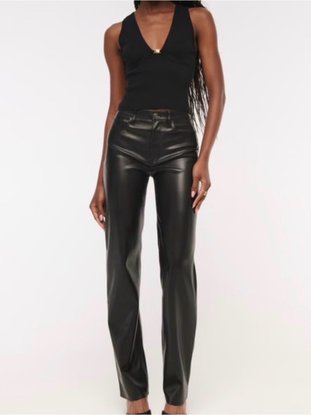 Abercrombie & Fitch The '90s Straight Vegan Leather Pant Black Size 6R